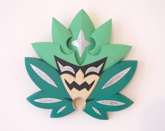 Pokémon Ogerpon Teal Maske – 3D-gedruckte Cosplay Maske & Wanddeko | Handgefertigt, Türkis, Glitzer-Details