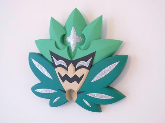 Pokémon Ogerpon Teal Maske – 3D-gedruckte Cosplay Maske & Wanddeko | Handgefertigt, Türkis, Glitzer-Details